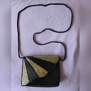 Vintage Black and Gold Beaded Purse